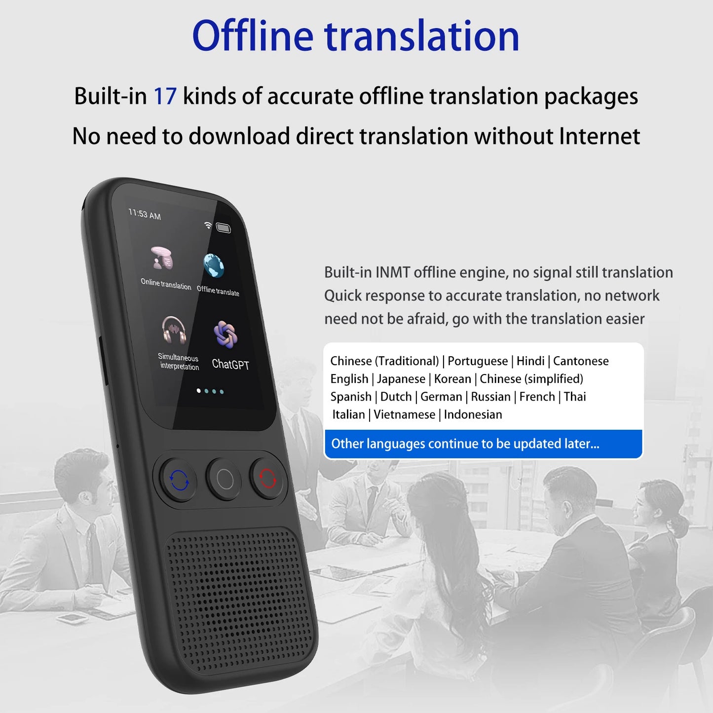 S80 Language AI Translator Device with 138 Languages Voice Translating 17 Offline Translation Simultaneous Interpretation