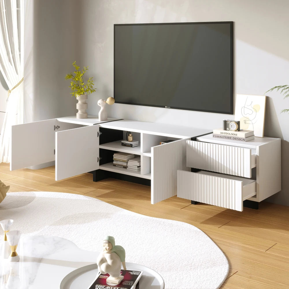 PINGGO Modern Large TV Cabinet 190cm Length Media Console with 3 Doors 2 Drawers, Storage TV Stand Entertainment Center