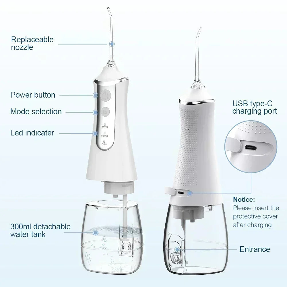 300ml USB Rechargeable Water Flosser Portable Dental Irrigator with 5 Nozzles 3 Modes dental accessories resina para dientes