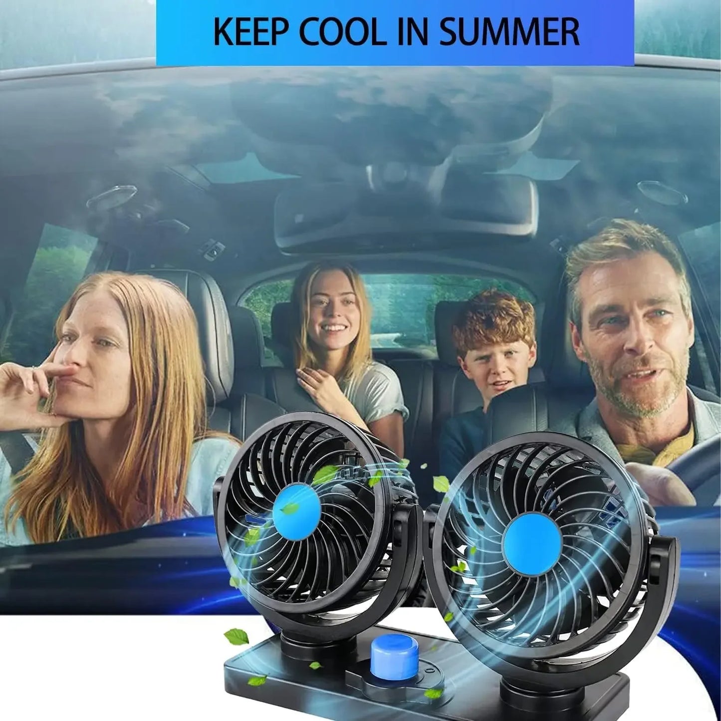Professional Dual Fans 360 Rotation Multi Angle Cooling Fan for Sedan RV Truck Boat Vehicles Camping Office Desk Use Accessory