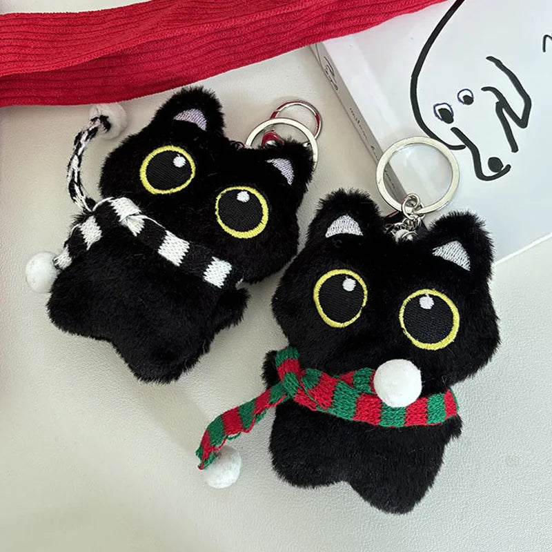 Cute Black Cat Plush Pendant Keychain Pilot Little Black Cat Hanging Backpack Keychain Creative Cat Plush Phone Keychain Gift