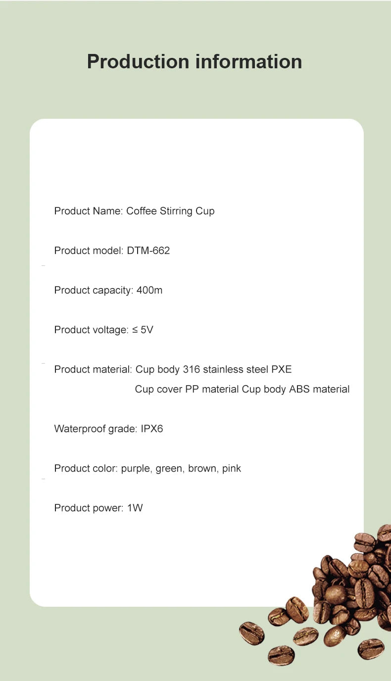 Mini Electric Coffee Self Mixing Mug Waterproof Food Safe Coffee Mug USB Rechargeable Automatic Magnetic Cup For Tea 380ML