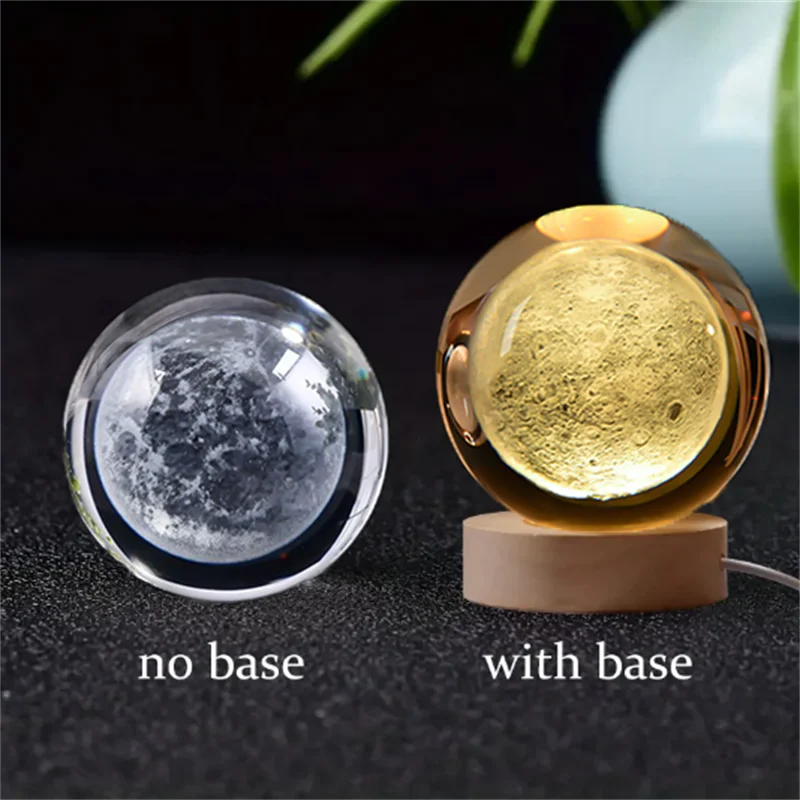 6cm 3D Crystal Ball Crystal Planet Night Light Laser Engraved Solar System Globe Astronomy Birthday Gift Home Desktop Decoration