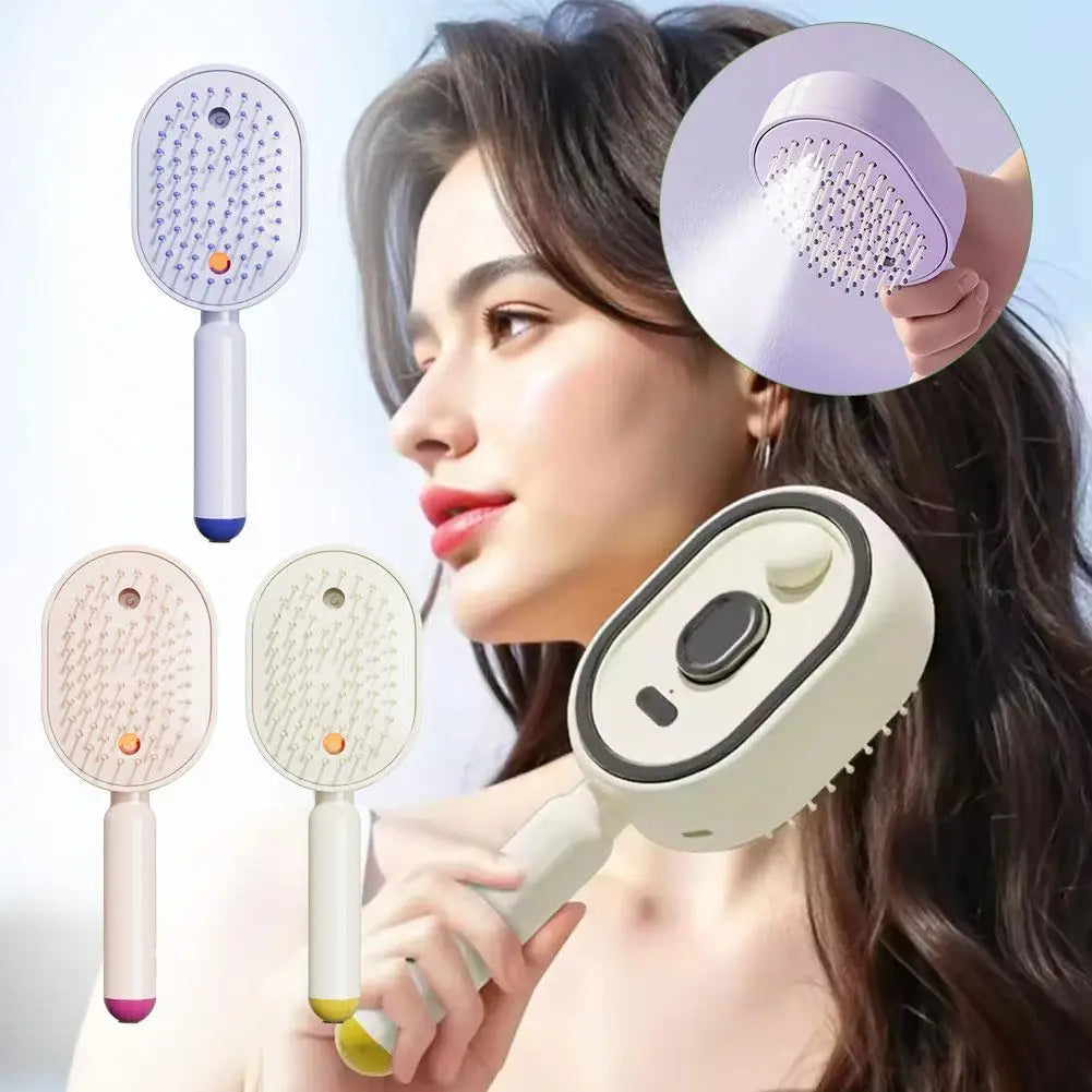 Electric Spray Air Cushions Massage Comb 3 in 1 Self Cleaning Steam Essential Oil Brush Rechargeable Spray Scalp Massager Combs