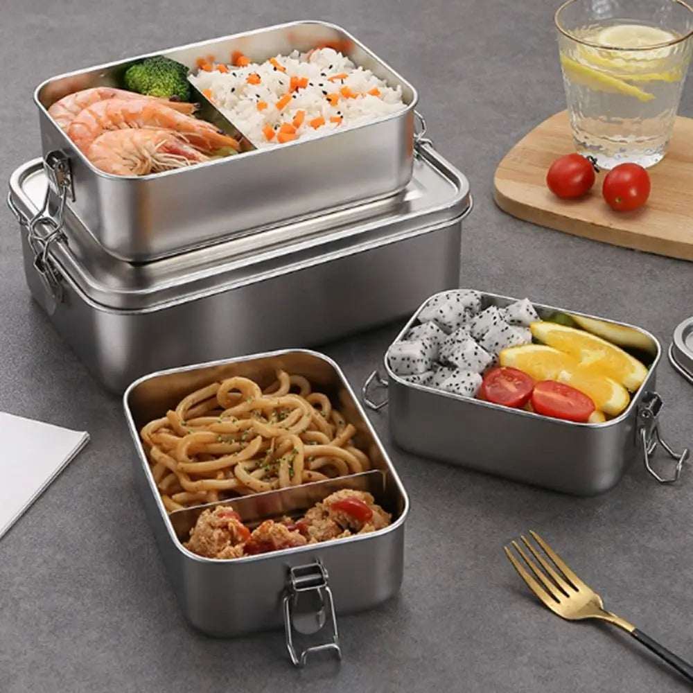 Durable Stainless Steel Bento Box Large Capacity Square Lunch Box with Lid Leakproof Lunch Container Outdoor