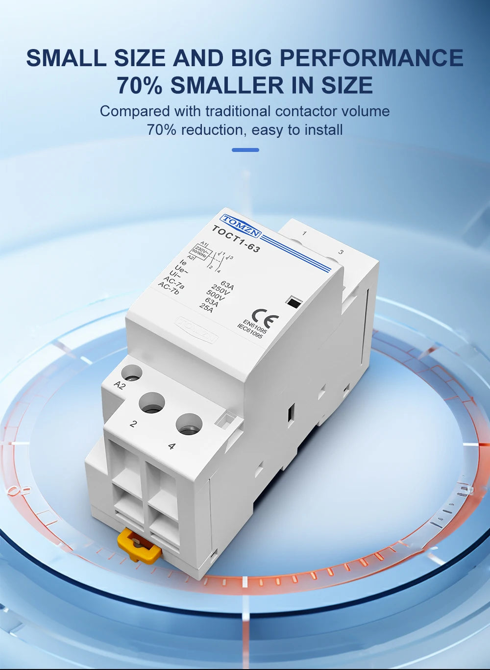 TOMZN TOCT1-63 2P 63A AC 110V/120V 220V/230V 50/60Hz Din Rail Household AC Modular Contactor 2NO/1NO1NC/2NC