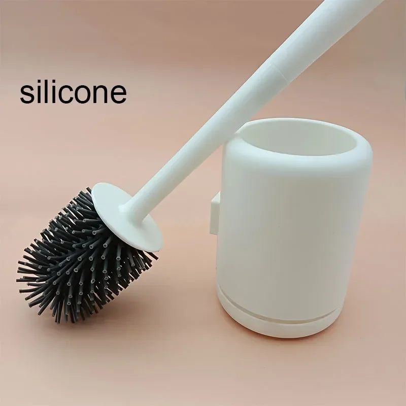 Silicone Toilet Brush Wc Quick Drying Bracket Gap Brush With Holder Flat Head Soft Bristles Cleaning Tools Bathroom Accessories