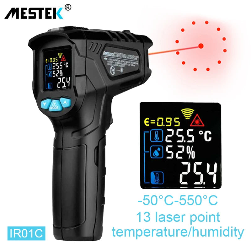 Digital Infrared Thermometer Non-contact Pyrometer Laser Temperature Meter Imager Hygrometer IR Termometro Color LCD Light Alarm