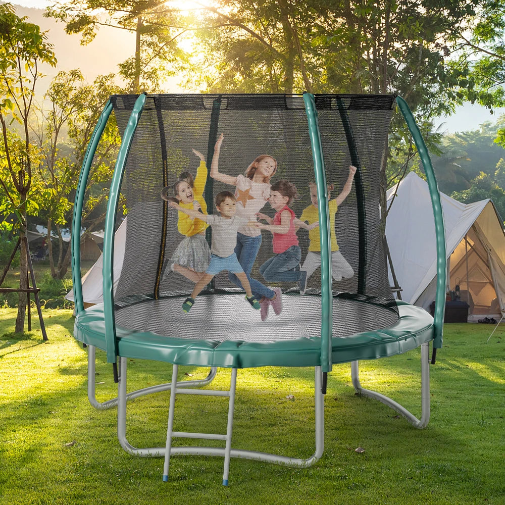Voltsify 10FT Outdoor Enclosure Trampoline with Ladder, 305cm Dia x 240cm H