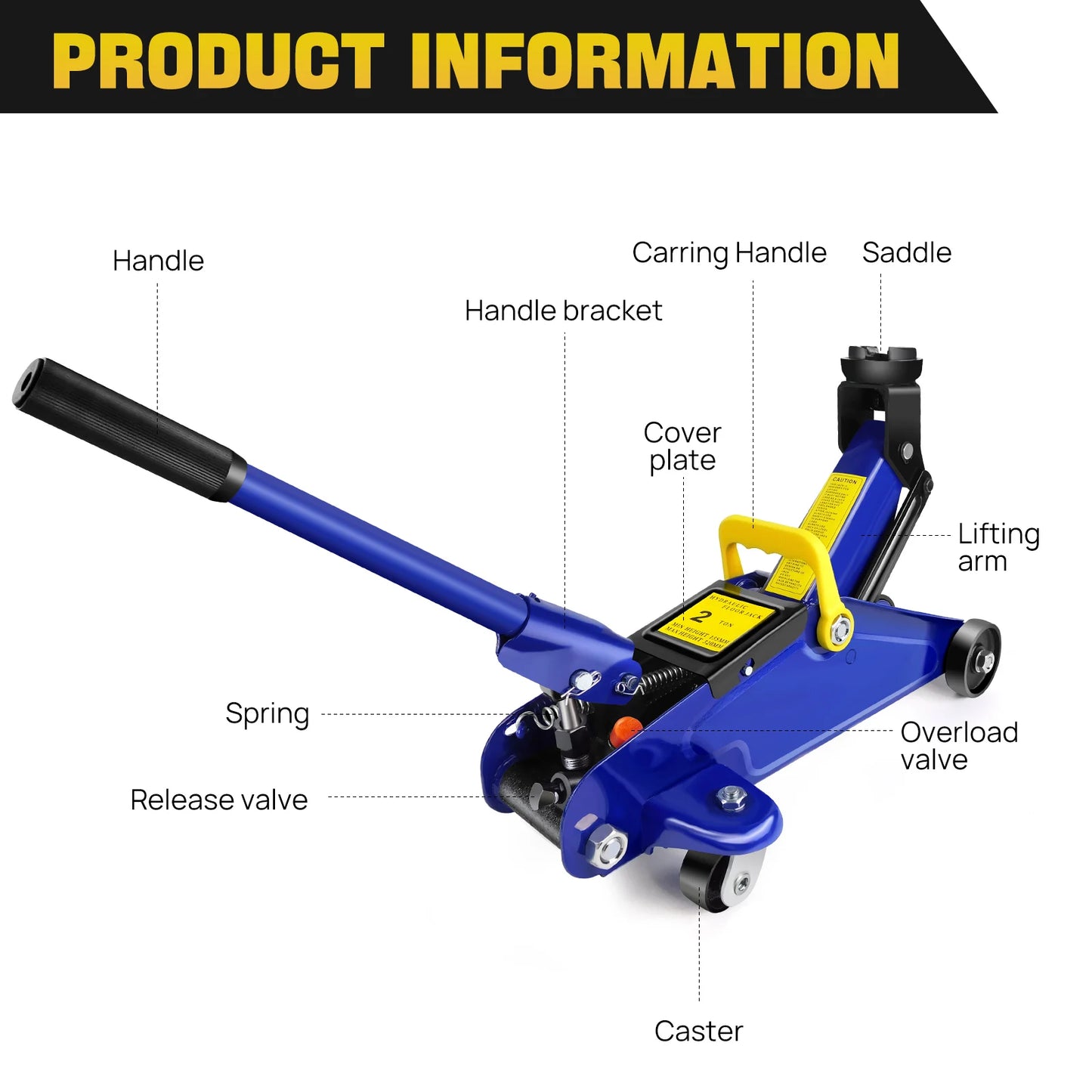 DayPlus Hydraulic Trolley Floor Jack 2 Ton Portable Heavy Duty Car Lift with Carry Case Steel handle Profile Tyre Repair Tools