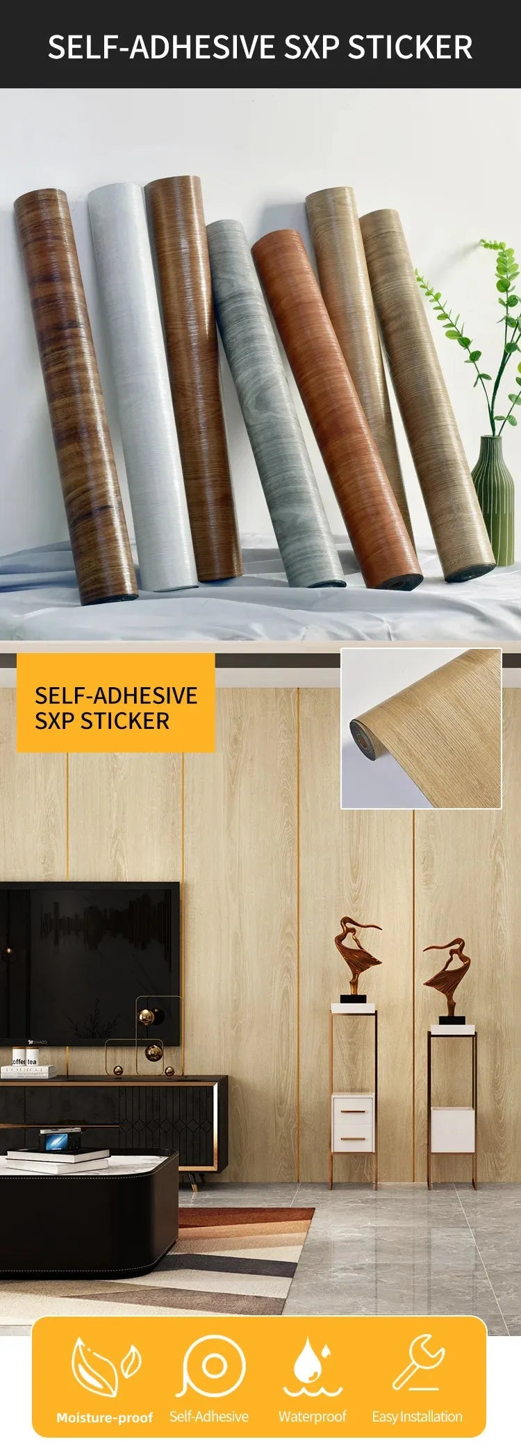 Vinyl Flooring Roll 15.7"W X 118"L/ 12.9 Sq.Ft, Peel and Stick Wall Tiles Vinyl Plank Flooring for Any Room, Easy DIY