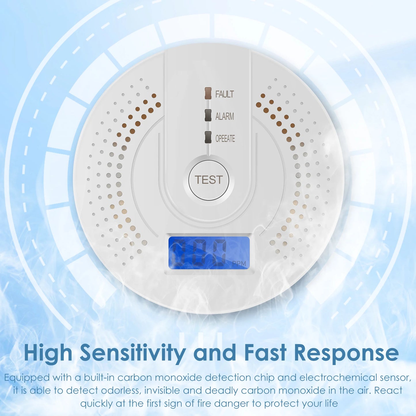 Independent CO Alarm Sensor Carbon Monoxide Alarm Detector High Sensitive Warning LCD Display CO Alarm With UL2034 For Home Test