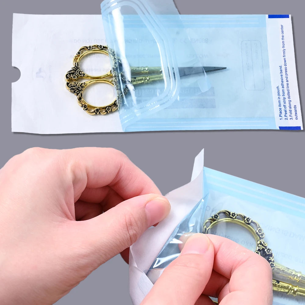 200pcs/box Nail Art Empty Sterilizing Bags Disposable 26*14cm Self-Sealing Sterilization Pouches Bag  Manicure Nail Art Tools K3