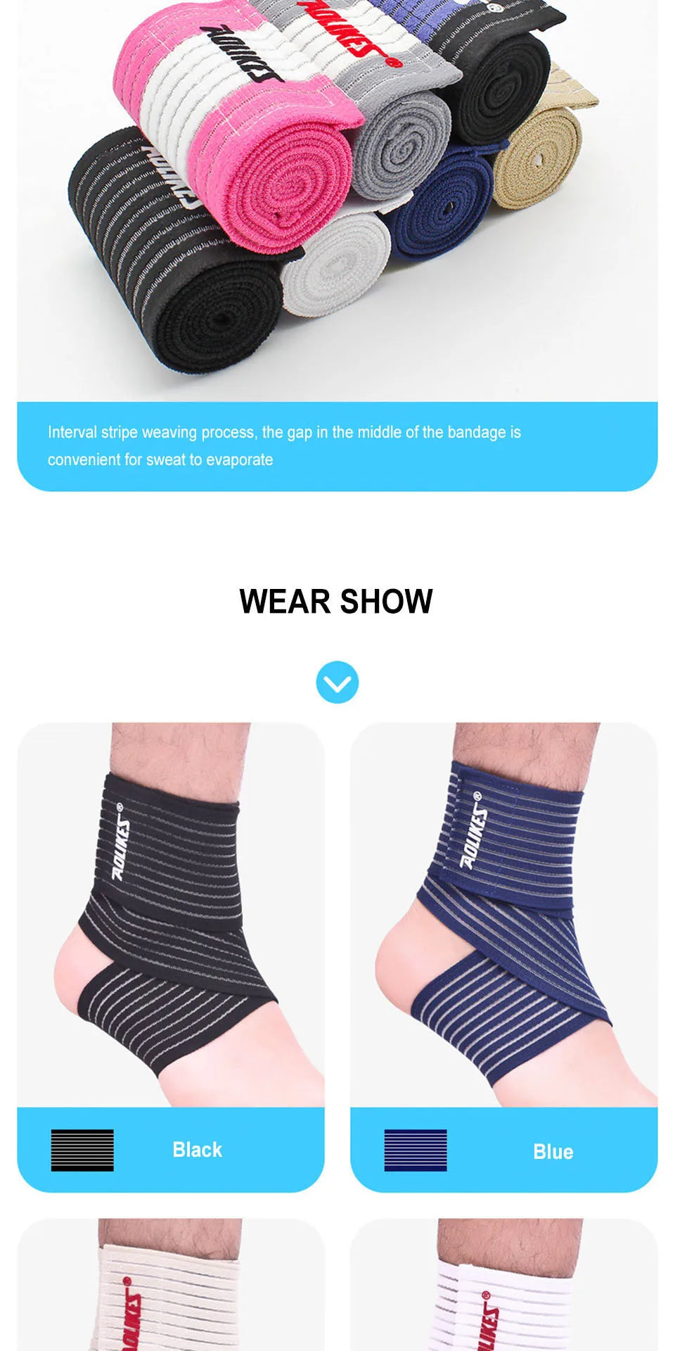AOLIKES Professional Sports Strain Wraps Bandages Elastic Ankle Support Pad Protection Ankle Bandage Guard Gym Protection