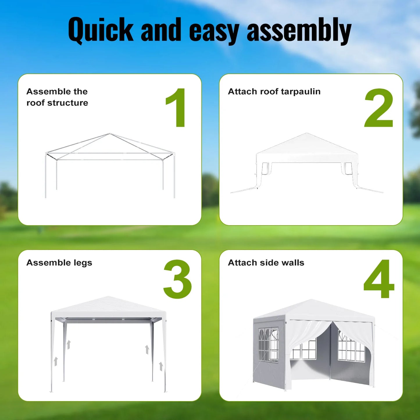 LOEFME 3x4M Enclosed Canopy Tent UV Protection Garden Gazebo Party Tent with Window Panels Zipper Door for Wedding Outdoor