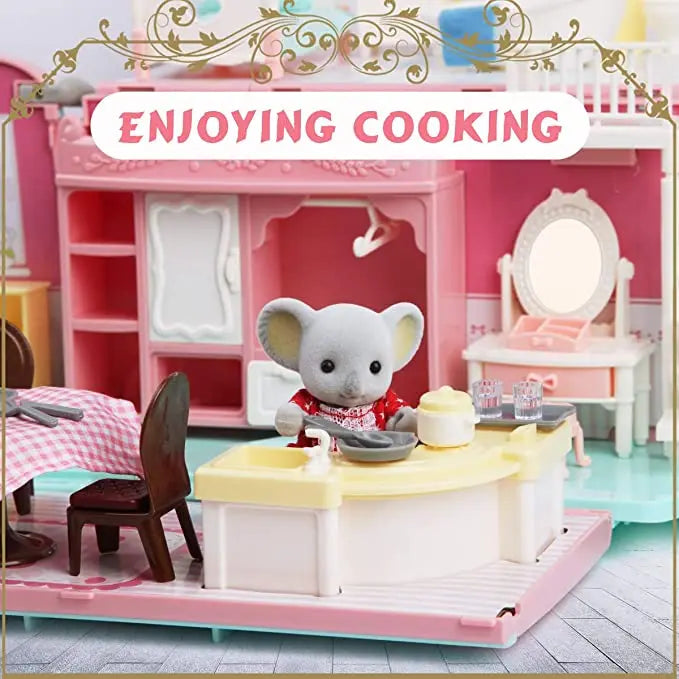 Dollhouse Koala Diary Girl Play House Toy Diy Tour Bus Bedroom Dresser Dining Kitchen Bathroom Shop Pretend Family Toys Girls