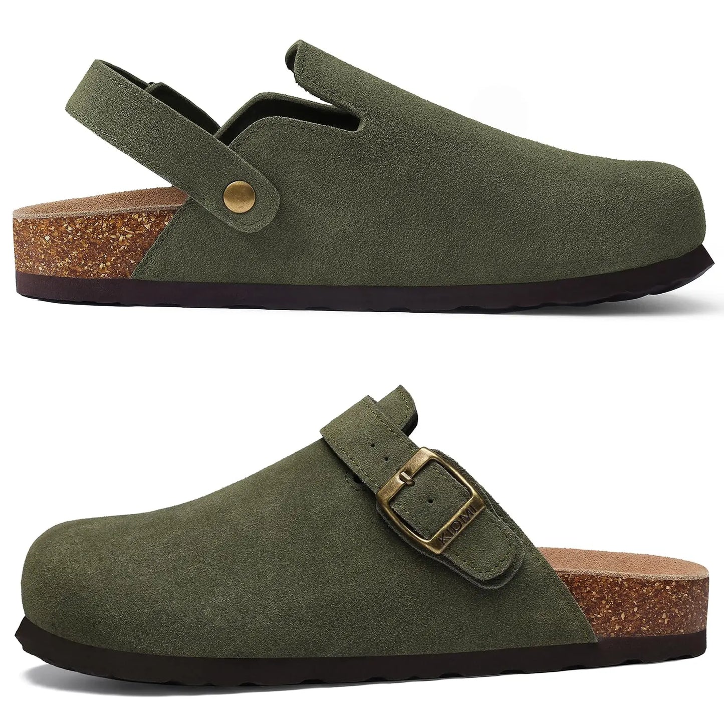 Asgard Women's Genuine Leather Clogs Soft Cork Footbed Cow Suede Mules With Adjustable Strap Fashion Comfort Slip on Slippers