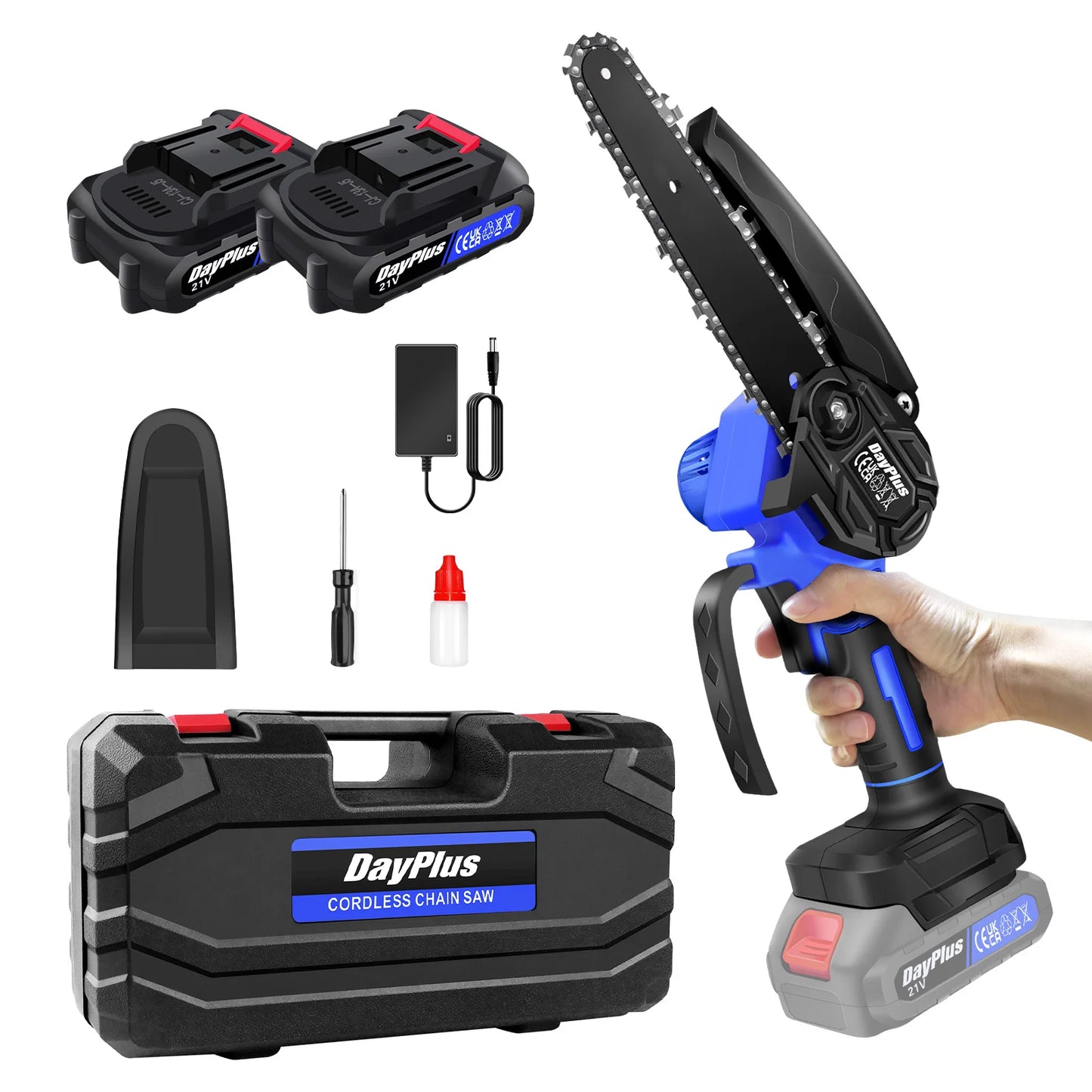 21V 6 Inch Mini Cordless Chainsaw Electric One-Hand Saw Wood Cutter for Wood Cutting Tree Trimming (1 Battery and Charger)