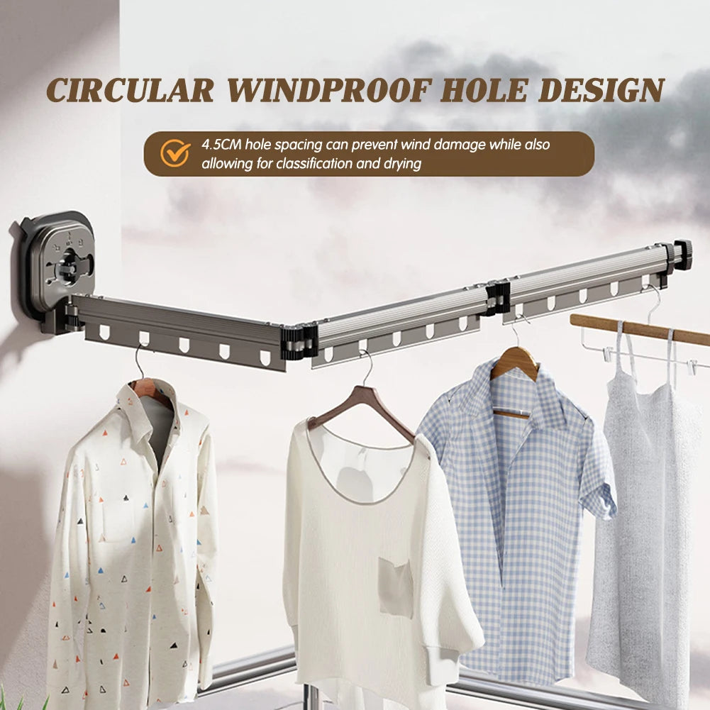 Suction Cup Wall Mount Folding Clothes Drying Rack Space-Saver Mudroom Balcony Invisible Telescopic Clothes Drying Rack Hanger