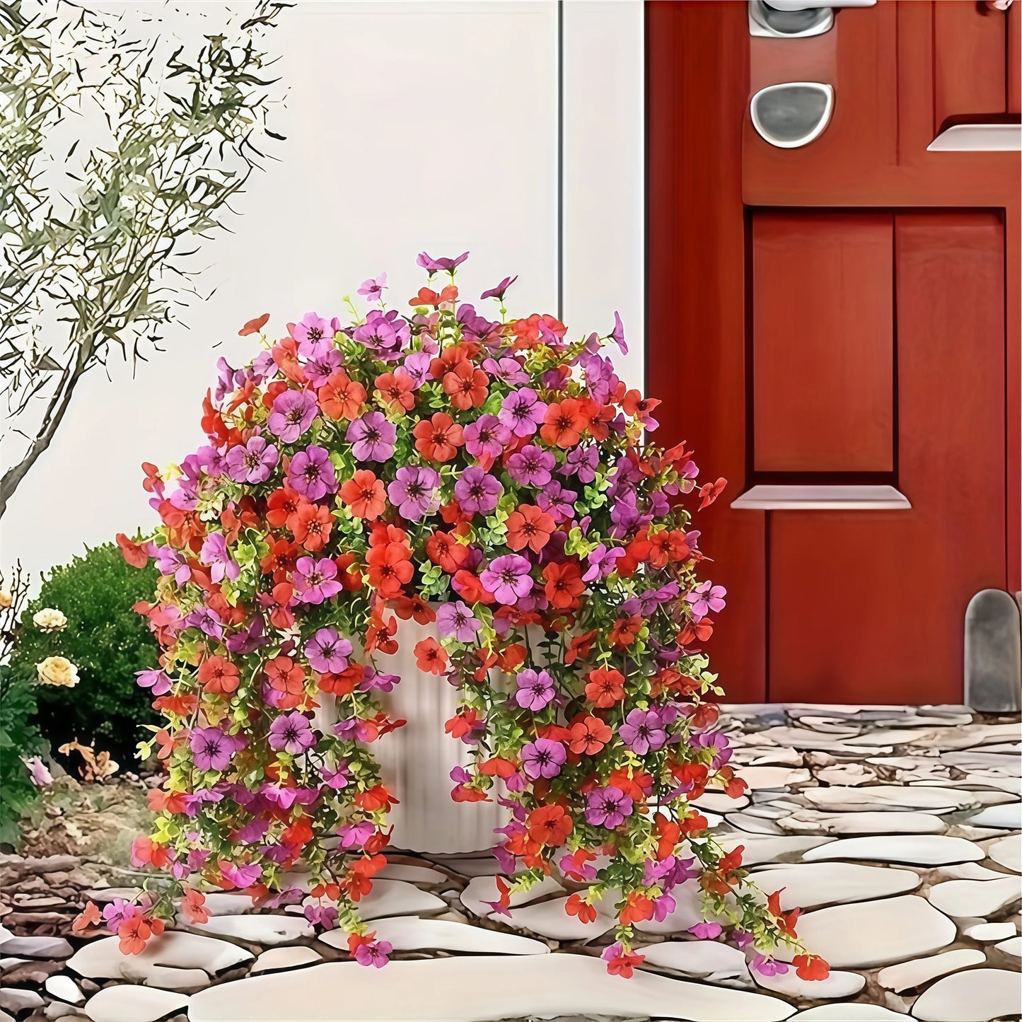 2/4pcs Artificial Flowers Simulated Eucalyptus Morning Glory Vines with Eucalyptus Leaves, for  Home Outdoor Garden Decoration