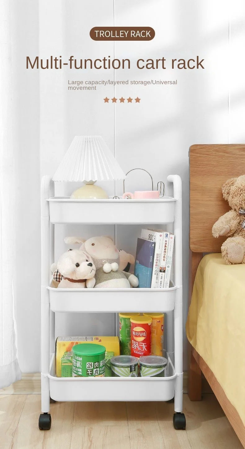 Household Multi-layer Small CartStorage Rack with Wheels To Floor Kitchen Bedroom Bathroom