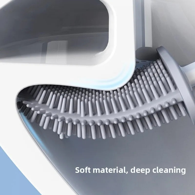 Toilet Brush Water Leak Proof With base Silicone Wc Flat Head Flexible Soft Bristles Brush with Quick Drying Holder Set
