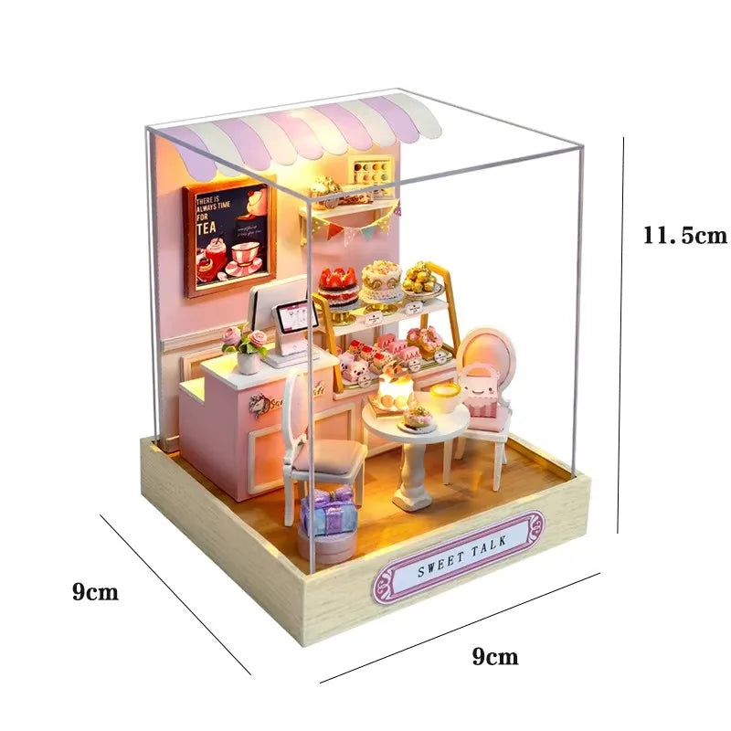3D Puzzles Wooden Coffee Shop Mini Dollhouse Kit DIY Handmade Assembly Building Dollhouses Toys For Kids Birthday Gifts