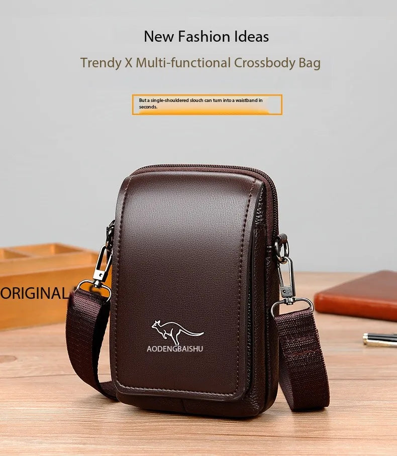 Leather Fashion Phone Pouch Belt Bag Shoulder Crossbody Waist Pack Vintage Outdoor Multi-function Mens Leisure Hanging Waist Bag