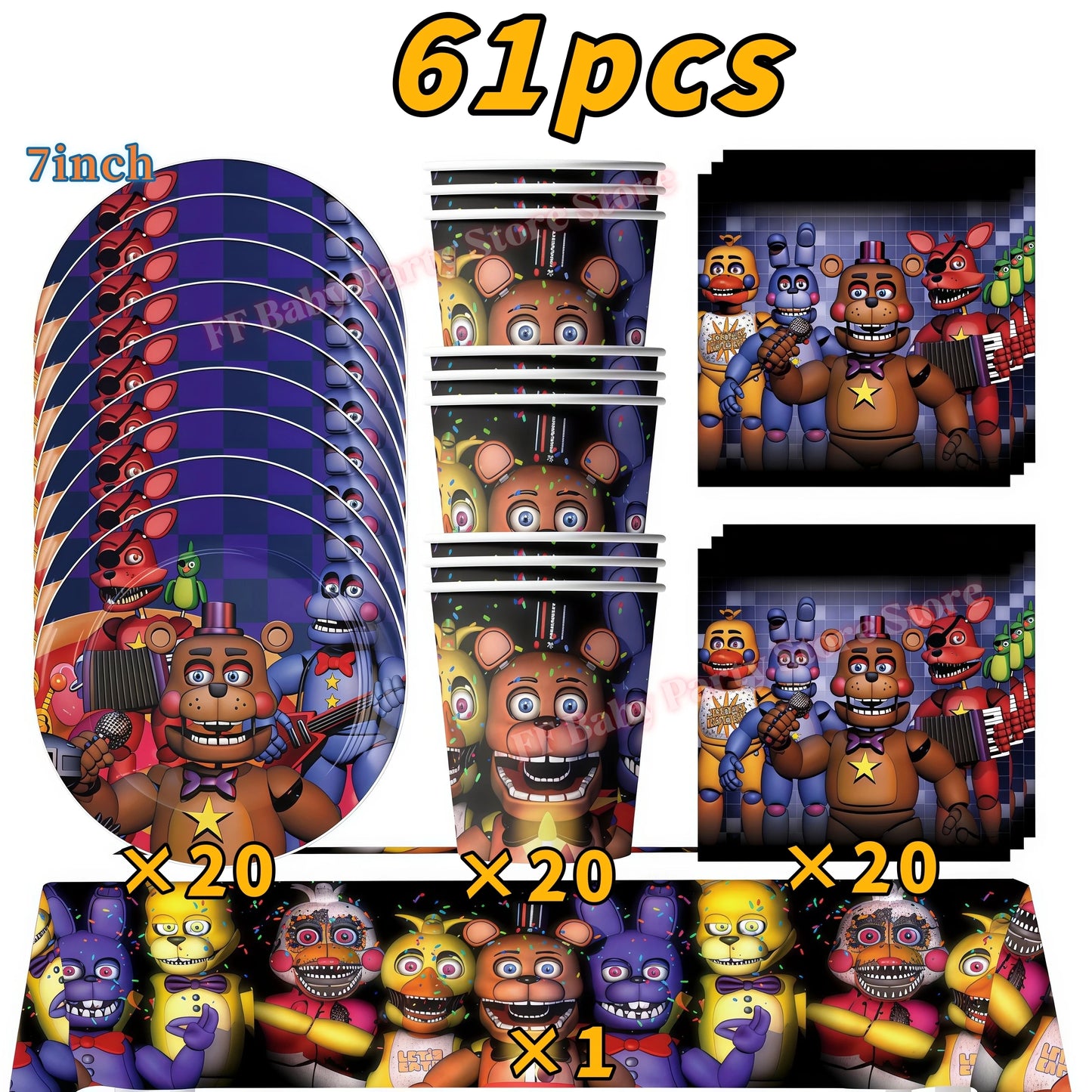 Five Nights Bear Birthday Party Decorations Plate Cup Backdrop Freddyed Balloon for Kids Party Favors FNAFs Event Supplies Gifts