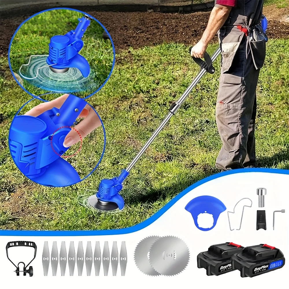 21V Cordless Weed Wacker,Battery Powered Weed Wacker 3 in 1 Rechargeable Weed Wacker Electric for Lawn Garden Yard,Blue