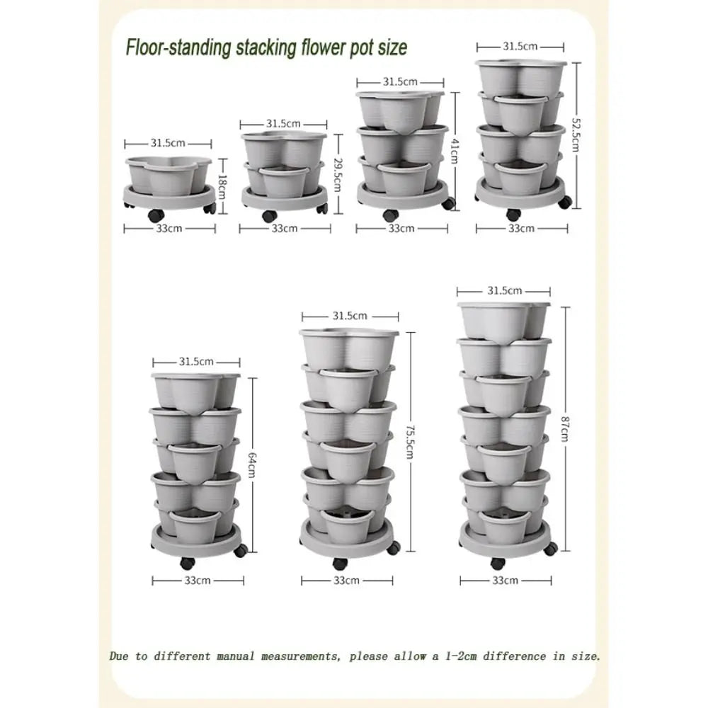 New Vertical Tower Stackable FlowerPot Plastic with Movable Casters Flower Pot Multi-layer Strawberry Planter Tower Home Garden