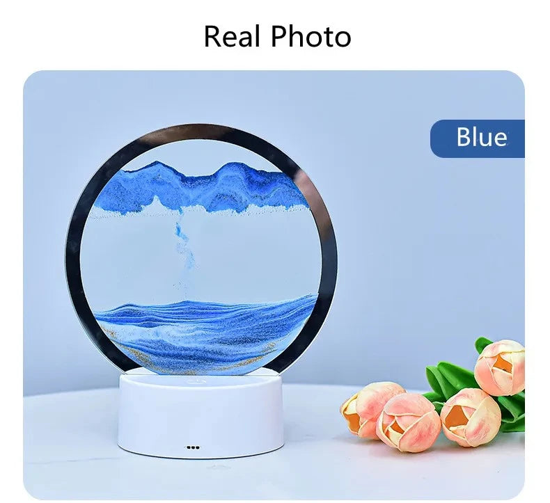 3D Flowing Sand Painting Night Light Atmosphere Light Landscape Hourglass Decompression Flowing Sand Ornament Desk Lamp Gift