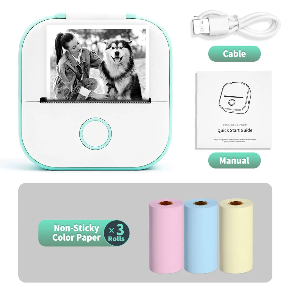Mini Sticker Printer Phomemo T02 Thermal Portable Inkless Pocket Phone Printer Compatible with Android iOS Instantly Print Fun