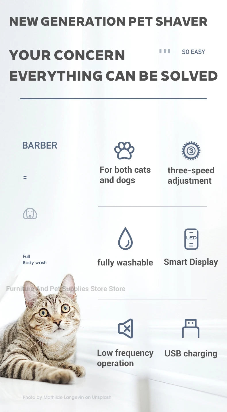 Cat Dog Hair Clipper Electrical Professional Hair Clipper for Pets Silent Hair Cutter USB Rechargeable Pet Grooming Clipper Set
