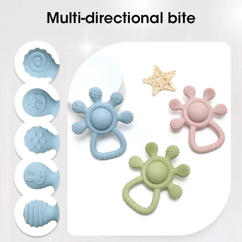 New Teething Silicone Palm Rattle Teether Bunny - Safe Baby Chew Toys for Soothing Sore Gums