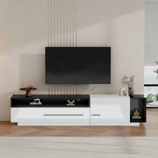 PINGGO 70 Inch High Gloss TV Stand, Entertainment Center for 60 to 70 Inch TVs with 2 Closed Storage Spaces,Living Room TV Stand