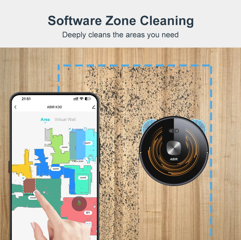 ABIR K30 Robot Vacuum Cleaner, Auto-Empty Station, Laser Lidar, 6500PA Suction,Multi-Floor Maping, Smart Home Wet Dry Appliance