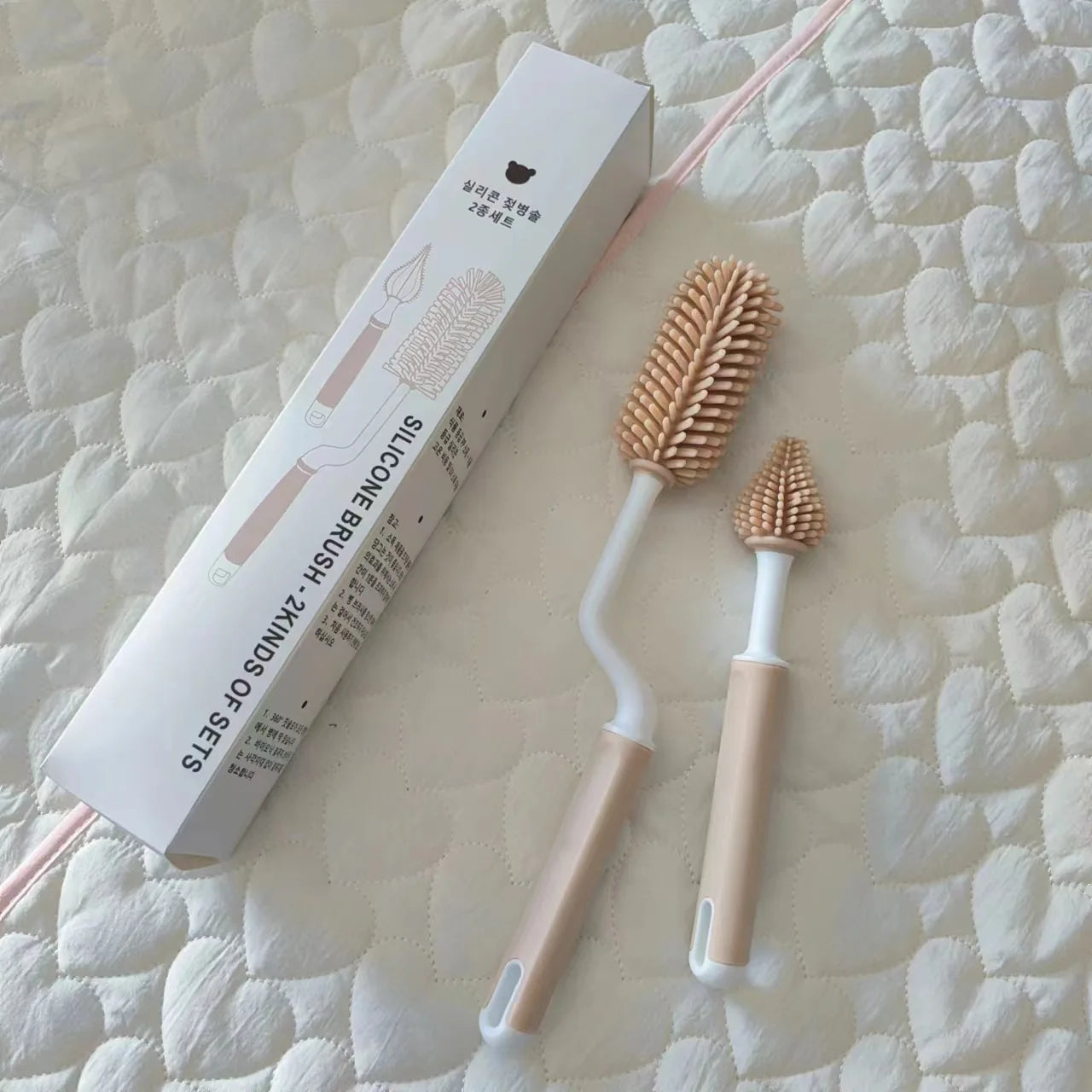 Korean Ins Newborn Bottle Nipple Brush Baby Special Long-handled Cleaning Brush Silicone Cleaning Brush Set
