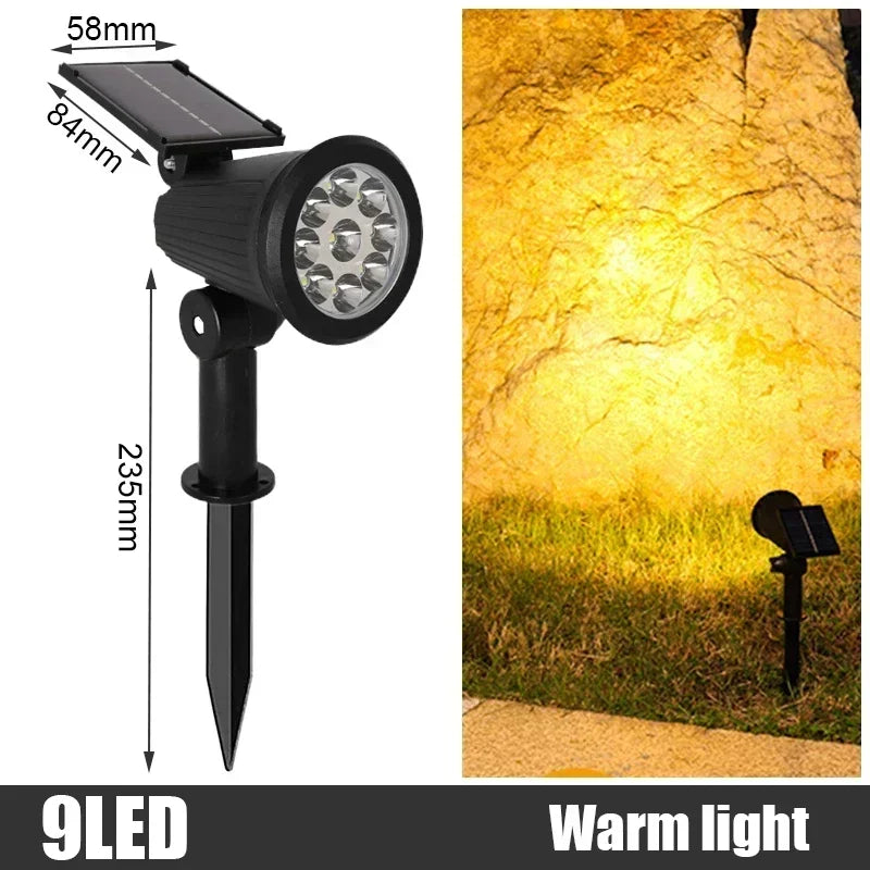 9 LED Solar Spot Lights Outdoor RGB Solar Landscape Lights IP65 Waterproof Brightness Adjustable for Garden Yard Palm Trees