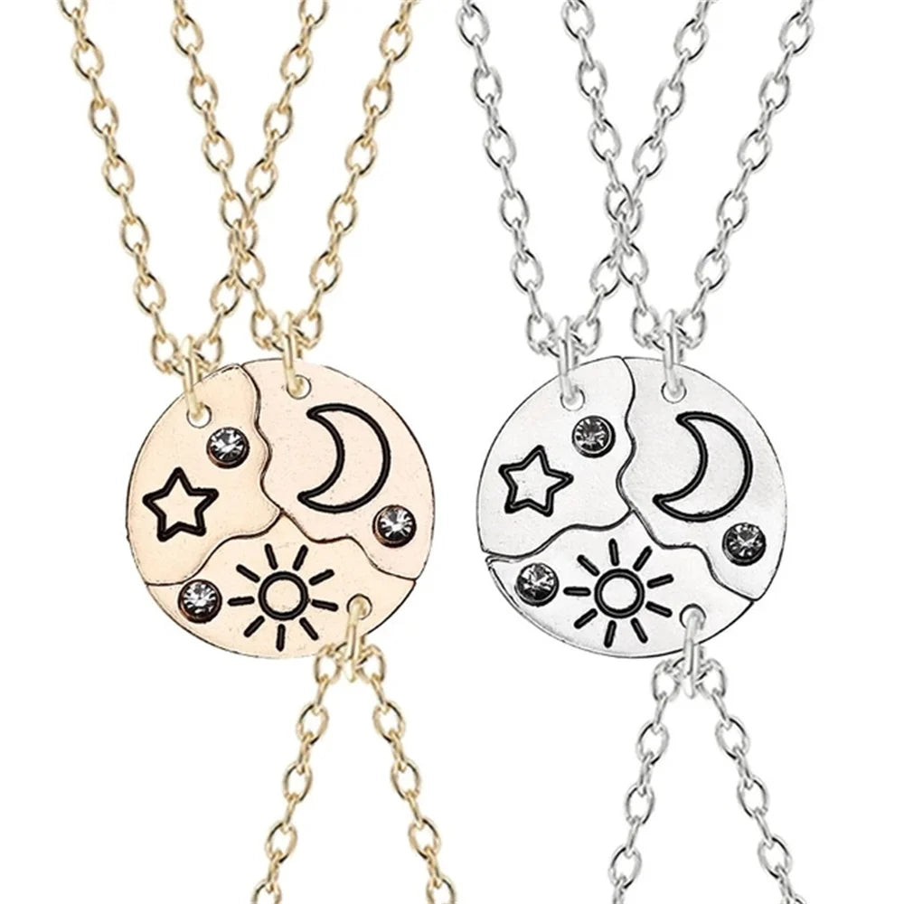 3pcs Best Friend Zircon Sun Star Moon Pendant Necklace Friendship Choker Chain 2025 Fashion Jewelry Accessories Gift