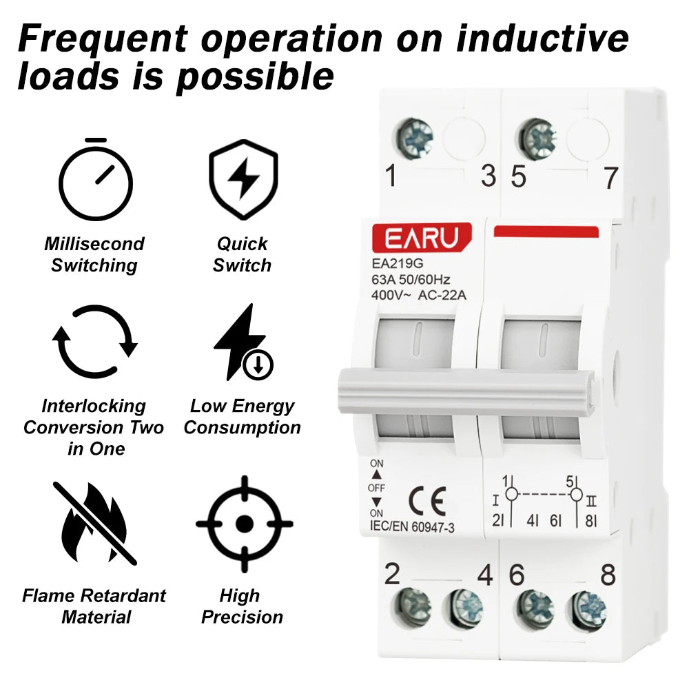 Din Rail 2P 40A 63A AC400V 50/60Hz Modular MTS Dual Power Manual Transfer Switch Isolating Discounnecting Switch Circuit Breaker