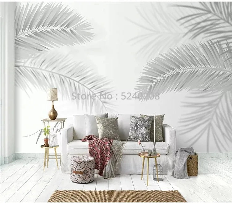 3D Hand-Painted Nordic Style Coconut Leaves Wall Mural for Living Room Bedroom Modern Art Photo Wallpaper Tropical Home Decor