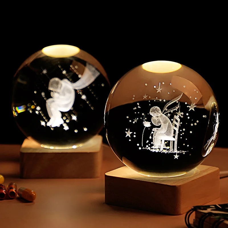 6cm 3D Crystal Ball Crystal Planet Night Light Laser Engraved Solar System Globe Astronomy Birthday Gift Home Desktop Decoration