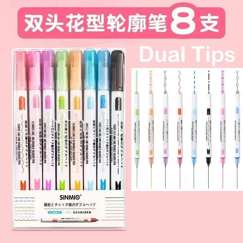 24/3 PCS Kawaii Flowers Line Shaped Highlighter Pens Roller Tip Curve Liner Marker for Writing Journaling Drawing Stationery