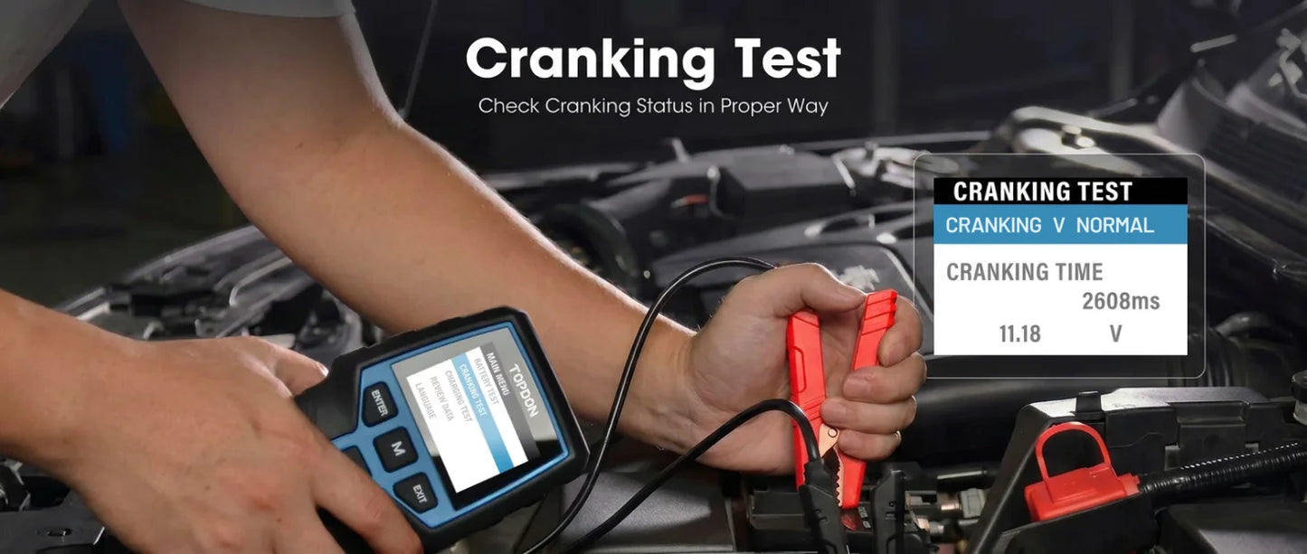TOPDON BT200 12V Car Battery Tester Digital Automotive Diagnostic Battery Tester Analyzer Vehicle Cranking Charging Scanner Tool