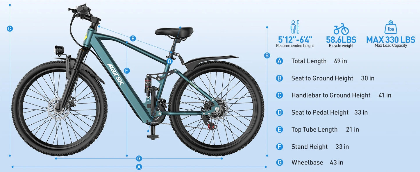 Aairsk GT900  Adult Electric Bicycle 36V13Ah Battery Electric Bike 26 Inch Tire E-Mountain Bike 250W Motor E-bike