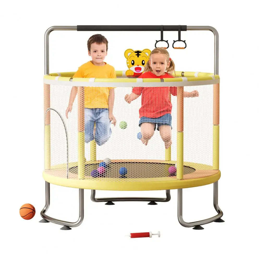 5FT Kids Trampoline, Adjustable Baby Toddler Trampoline with Basketball Hoop, Swing, Sandbag, Ocean Balls, 440lbs Indoor Outdoor