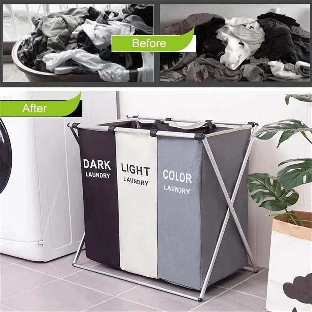 1-3Grids Laundry Basket Foldable Dirty Clothes Organizer Bathroom Waterproof Storage Basket Large Laundry Hamper Two Size New