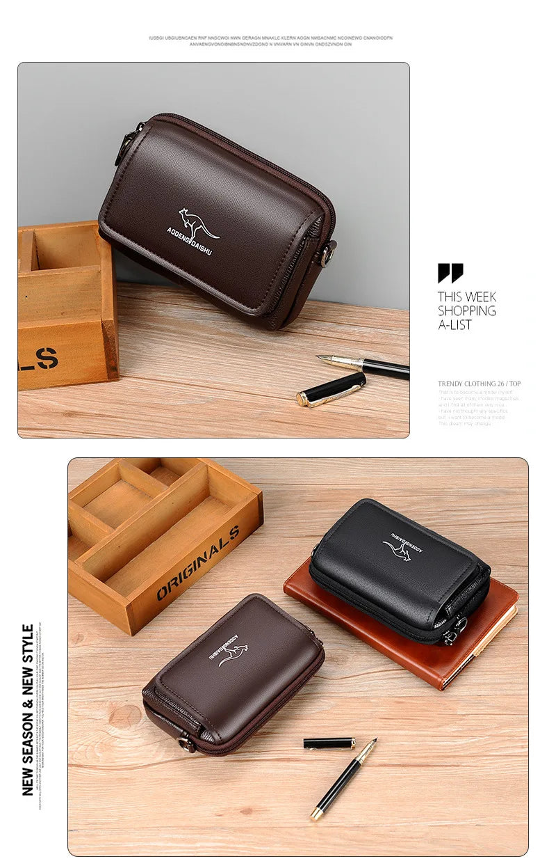 Leather Fashion Phone Pouch Belt Bag Shoulder Crossbody Waist Pack Vintage Outdoor Multi-function Mens Leisure Hanging Waist Bag