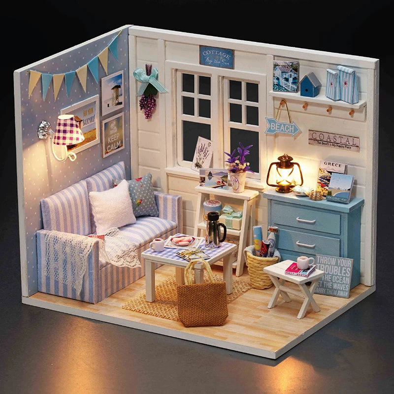 Wooden Mini Doll House Assembled Model Building Small House Kit 3D Puzzle Toys Bedroom Decoration With Furniture Gifts Dollhouse